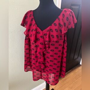 Torrid Red and Pink Flutter Sleeve Blouse with Ruffled Details